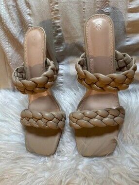 Braided Strap Sandal - Beige Women’s Heeled Slide